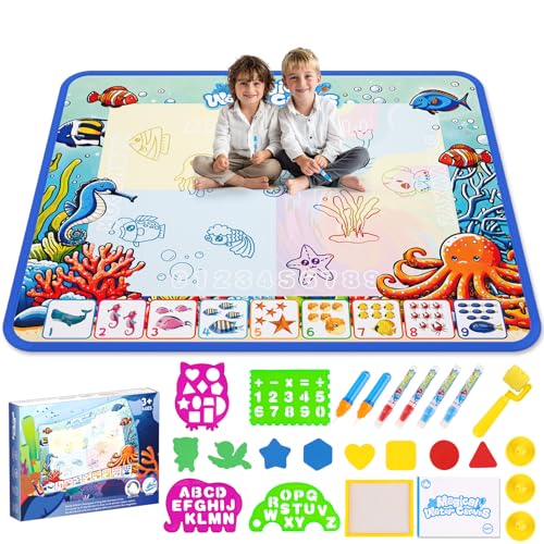 Water Doodle Mat,Kids Painting Mat, Toddlers Drawing Writing Toys,Reusable Coloring Mat, Birthday Christmas Gifts for 3 4 5 6 7 8 Years Old Boys Girls, 40 x 32 Inches