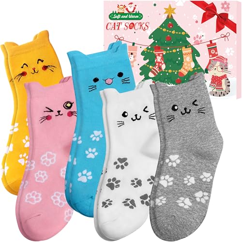 Cat Socks Stocking Stuffers for Women: Unique Funny Cute Cat Lover Gifts Novelty Comfy Animal Socks for Women Ladies Socks, Xmas Christmas Gifts for Women Mom Wife Her Girlfriend Teen Girls Gift Ideas