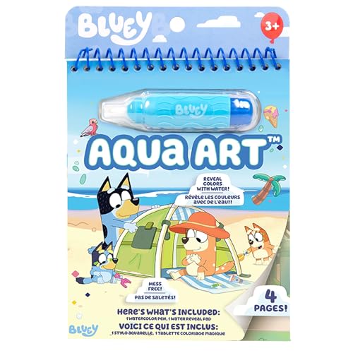 Horizon Group USA Bluey Aqua Art - Reusable Water Reveal Activity Pages With Water Pen for No-Mess Drawing and Coloring