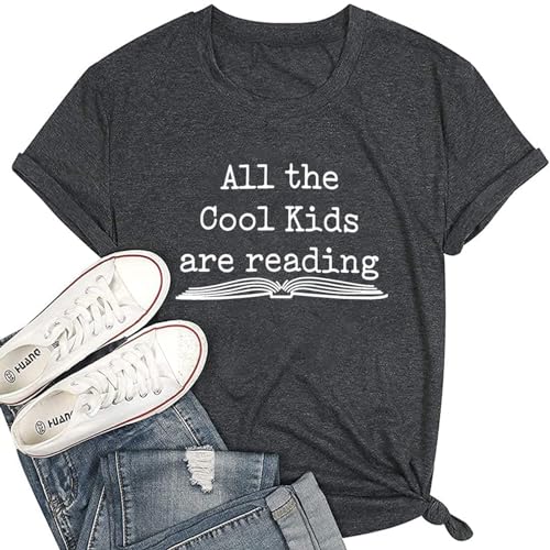 All The Cool Kids are Reading Graphic Shirt Teacher Shirts for Women Short Sleeve Book Lovers Letter Printed Tee Tops Teacher Shirts Tshirt