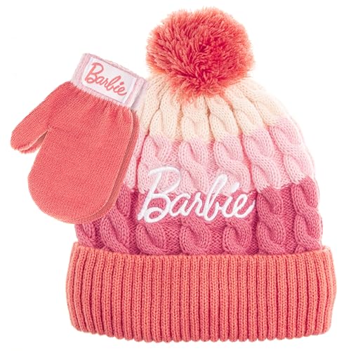 Barbie Girls Winter Hat with Gloves for Ages 5-13 Years – Ultra Soft Pink Beanie Winter Hat for Outdoors