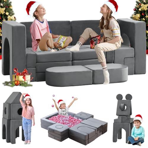 Domiqut 22Pcs Modular Kids Play Couch, Floor Sofa for Children, 1000+DIY Creativing Playroom Furniture for Toddlers， Convertible Foam and Floor Cushion for Boys and Girls