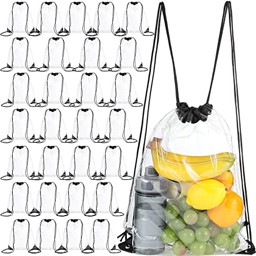 30 Pieces Clear Drawstring Bag Plastic Drawstring Backpack Clear Small Waterproof PVC Clear Backpack for Stadiums Sporting Events