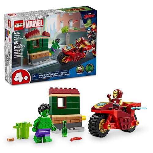 LEGO Marvel Iron Man with Bike and The Hulk Building Set, Easy Build Marvel Toy for Kids, Collectible Playset with Motorcycle Toy and 2 Minifigures, Great Gift for Boys and Girls Ages 4 and Up, 76287