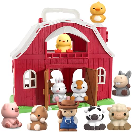 Farm Animals Big Barn Toy for 1 2 3 Year Old, Toddler Educational Montessori Toys, Farm Pretend Playset with Barn & Farmer, Christmas Birthday Easter Gift for Toddler Baby Boys Girls 1-3 Years