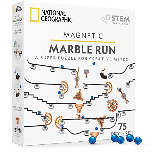 NATIONAL GEOGRAPHIC Magnetic Marble Run - 75-Piece STEM Building Set for Kids & Adults with Magnetic Track & Trick Pieces & Marbles for Building A Marble Maze, STEM Project (Amazon Exclusive)