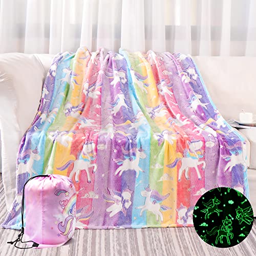 LIFEYJ Glow in The Dark Blanket Unicorns Gifts for Girls, Soft Blanket 3 4 5 6 7 8 9 10 Year Old Girl Gifts, Toddler Girls Toys Age 6-8, Gifts for Girls for Birthday Gifts, 50'x60'