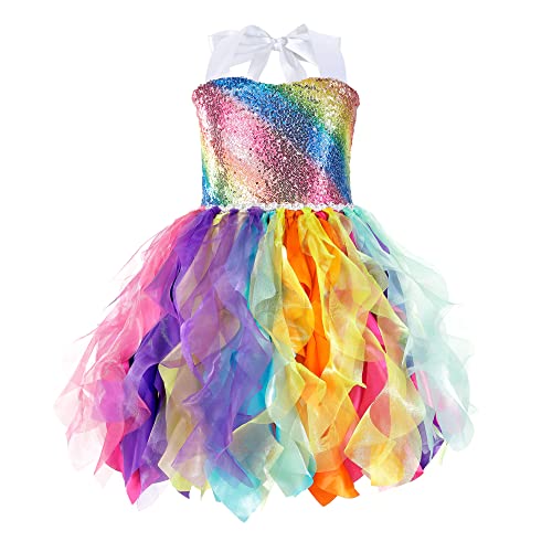 Rainbow Unicorn Tutu Dress for Girls Sequin Tulle Halloween Fairy Ball Dresses for Toddler Kid Little Girl Fancy Sparkly Princess Birthday Party Outfit 5-6T