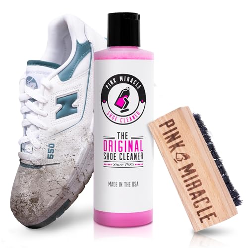 Pink Miracle Shoe Cleaner Kit 8oz Bottle Fabric Cleaner For Leather, Whites, and Nubuck Sneakers