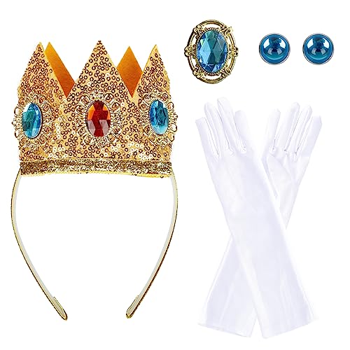 WeKen Women Girls Princess Costume 4 Piece Set of Princess Crown/Earrings/Gloves/Brooch Accessories Kit Princess Dress Up Accessories