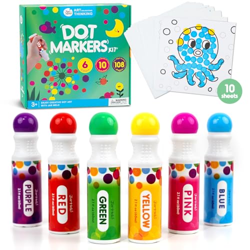 Jar Melo Washable Dot Markers, 6 Colors Dot Paints with 108 PDF & 10 Physical Activity Papers, Non-Toxic Bingo Daubers for Toddlers 1-3 2-4