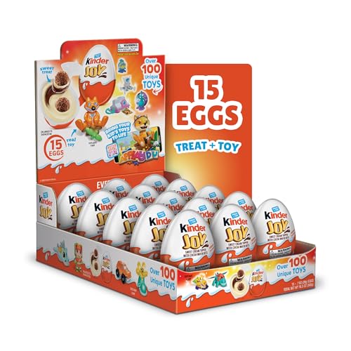 Kinder Joy Eggs, Bulk 15 Count, Holiday Treat Plus Toy, Sweet Creams and Chocolatey Wafer Bites, Stocking Stuffer for Kids, Individually Wrapped, 10.5 oz