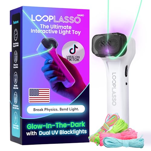 Loop Lasso® Nano - The Original Glow-in-The-Dark String Shooter Toy - Built-in UV Blacklight - Safe Interactive STEM Learning Toy - Viral Stocking Stuffer Gadget - Holiday Family Game Night Fun