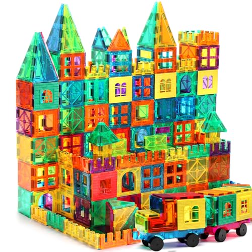 FNJO Magnetic Tiles, 100PCS Building Blocks, Magnets Building Set, STEM Construction Stacking Toy Gift for Kids 3+ Boys and Girls Daycare Centers Kindergarden