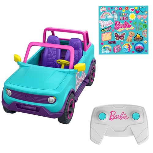 Hot Wheels Barbie RC SUV, Remote-Control Pink Vehicle That Fits 2 Barbie Dolls & Accessories, Includes Kid-Applied Stickers for Customization