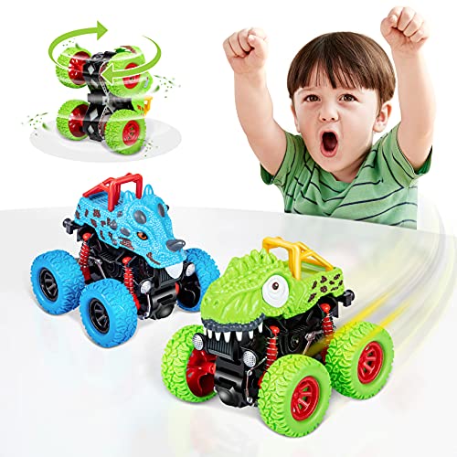 LODBY Dinosaur Toys for 2 3 4 5 Year Old Boys - Monster Truck Toys for Toddlers Boys Ages 2-4-6 - Push and Go Cars Dinosaur Toys for Kids 3-5 Year Old Boy Christmas Birthday Gifts