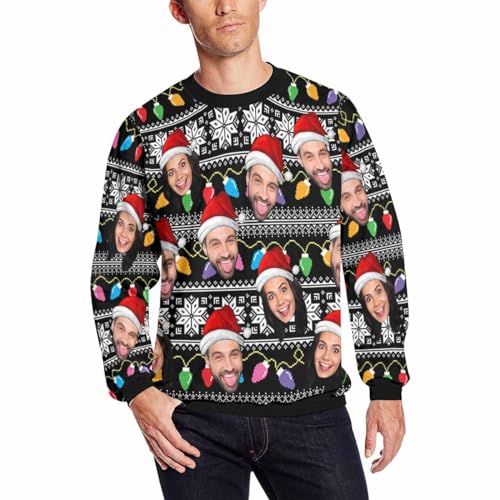 Artsadd Custom Ugly Christmas Sweater with Face All Over Print Funny Sweatshirt Light Sweatshirt Hoodie for Men Women Party