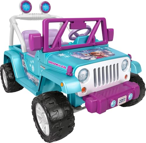 Power Wheels Disney Frozen Jeep Wrangler Ride-On Battery Powered Vehicle with Music Sounds & Storage, Preschool Kids Ages 3+ Years​, Baby Blue/Purple