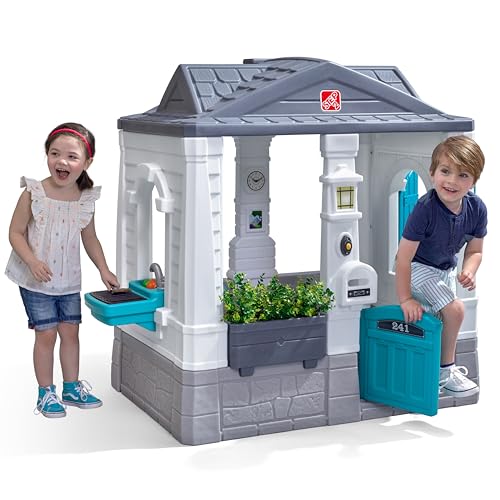 Step2 Neat & Tidy Cottage Kids Playhouse, Indoor/Outdoor Playset, Interactive Play with Sounds, Made of Durable Plastic, for Toddlers 1.5+ Years Old, Grey