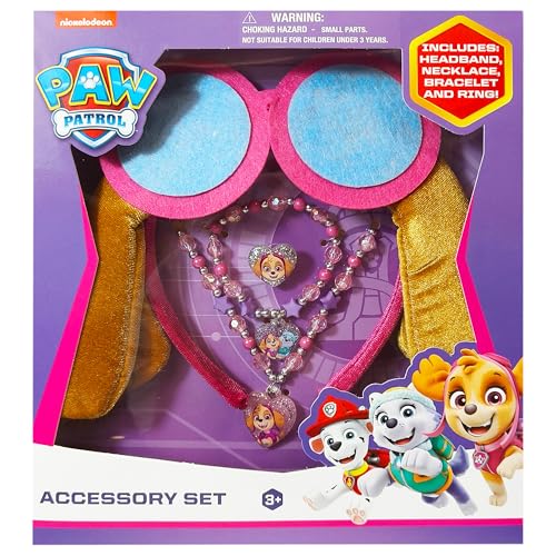 LUV HER Licensed PAW PATROL Headbands for Girls - Kids Jewelry - Dress Up Set All in one Giftable Box - Headband - Play Jewelry Set - 4pc (Toddler Headband, Necklace, Dress Up Bracelet, Ring) Ages 5