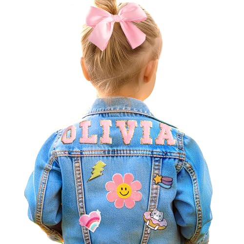 Personalized Kids Denim Jacket with Names | Custom Name Jeans Jacket | Long Sleeve Jean Jacket | Spring&Fall Jackets | Outerwear Jacket Birthday Christmas Gifts for Toddlers Girls Boys 1-8