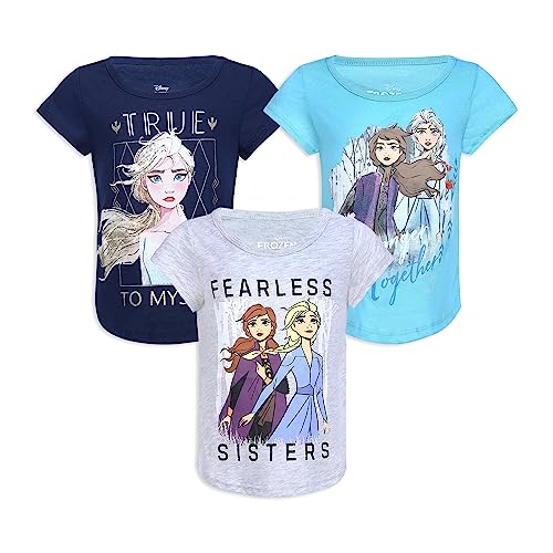 Disney Shirts For Girls Frozen Clothes Elsa Shirt for Toddlers and Big Kids Girls 5 (3 Pack)