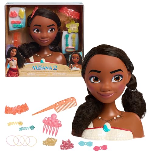 Just Play Disney Princess Moana 2 Styling Head, 14-Pieces, Pretend Play, Kids Toys for Ages 3 Up