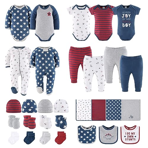 The Peanutshell Newborn Clothes & EssentIals Set, 30 Piece Baby Boy Layette Gift Set, 0-3 Month Outfits, Blue Stars