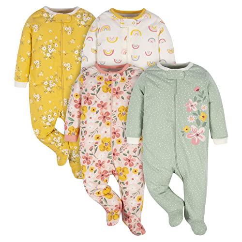 Gerber Baby Girls 4 Pack Sleep 'N Play Footie Golden Floral 6-9 Months