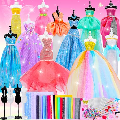 MINIFUN 800+Pcs Fashion Designer Kit for Girls, Sewing Kit with 4 Mannequins, DIY Arts and Crafts Kit for Kids, Doll Clothes Making Kit, Girl Toys for Age 6 7 8 9 10 11 12 Year Old Gifts