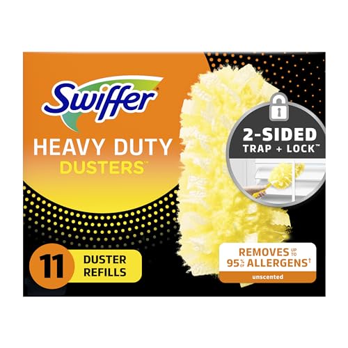 Swiffer Dusters Refill for Cleaning, Feather & Microfiber Duster Disposable Alternative, For Dusting Furniture, Blinds, Ceiling Fans, Walls, Helps Remove Allergens, Heavy Duty, Unscented, 11ct