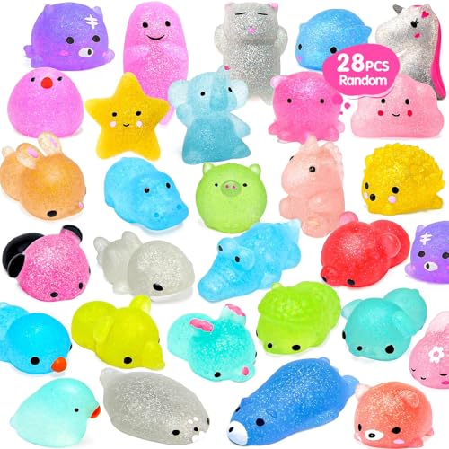 ORWINE Squishies 28pcs Mochi Squishys Toys 2nd Generation Party Favors for Kids Birthday Gift for Girl Boy Glitter Mini Squishy Mochi Animal Squishies Stress Relief Toy Xmas Gift for Kid Adult, Random