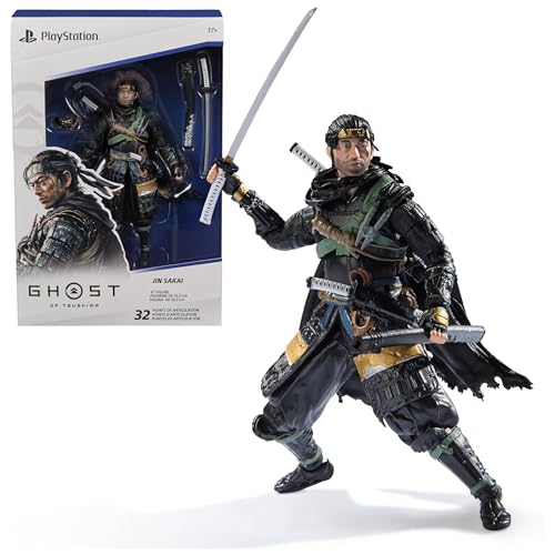 PlayStation, Ghost of Tsushima, 6” Jin Sakai Samurai Action Figure & 2 Accessories, The Shapes Collection, for PS5 Fans & Collectors Ages 17+