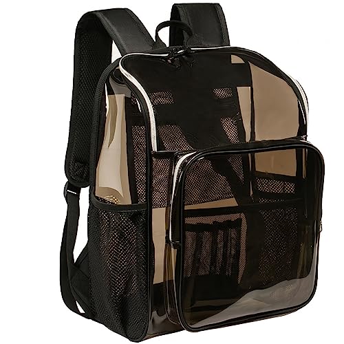 KUI WAN Clear Backpacks for School Large Clear Bookbag with Multi-Pockets PVC Transparent Backpack for College, Amber