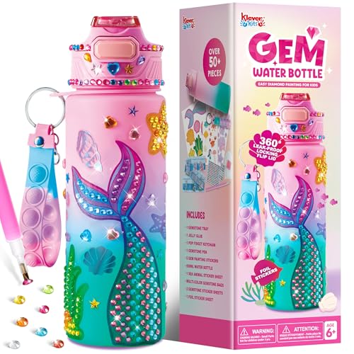 Klever Kits Decorate Your Own Water Bottle Kits for Girls Age 6+, Mermaid DIY Gem Diamond Painting Crafts, Girl Birthday Gift Arts and Crafts Fun Arts for Girls Birthday Christmas