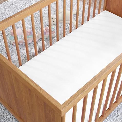 Amazon Basics 100% Cotton Jersey Knit Fitted Crib Sheet for Boys and Girls, fits Standard Crib and Toddler Mattress, Breathable, Super Soft, 28 x 52 Inches, White