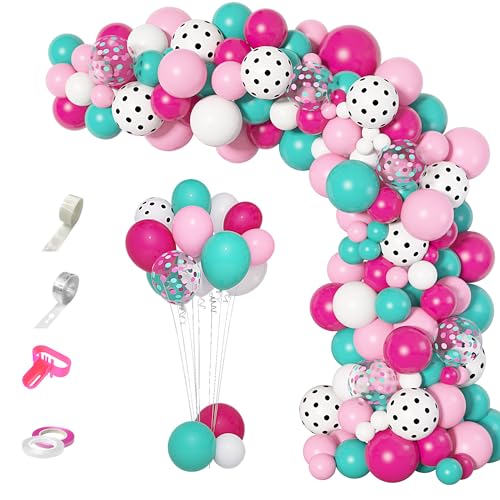 Ouddy 142Pcs Surprise Party Balloons Garland Arch Kit, Rose Red Pink White Polka Dots Sea Blue Confetti Balloons & 5Tools for Kids Baby Shower Surprise Birthday Party Theme Supplies Decorations