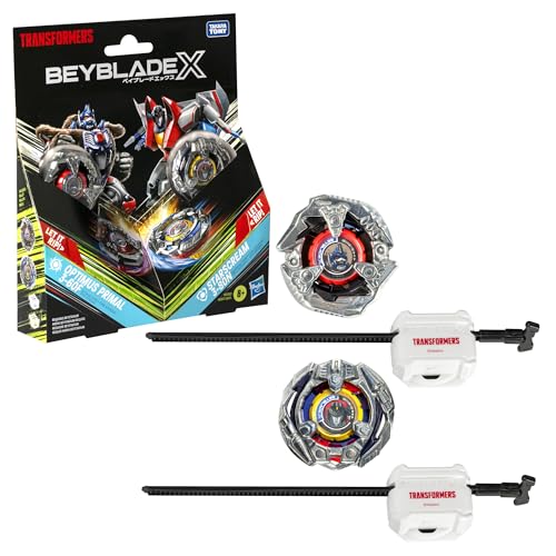 Beyblade X Transformers Collab Optimus Primal 3-60F vs. Starscream 3-80N Multipack Set with 2 Tops & 2 launchers; Battling Top Toys for 8 Year Old Boys & Girls (Amazon Exclusive)