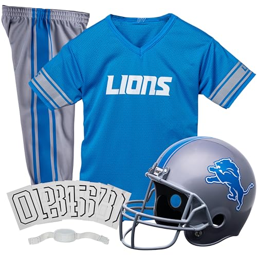 Franklin Sports Detroit Lions Kids Football Uniform Set - NFL Youth Football Costume for Boys & Girls - Set Includes Helmet, Jersey & Pants - Medium