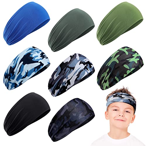 8 Pieces Kids Sports Wicking Headbands Athletic Sweatbands Headband Breathable Workout Headbands Elastic Sweat Headband Girls Boys Hair Band for Toddler Children Football Basketball Running Exercise