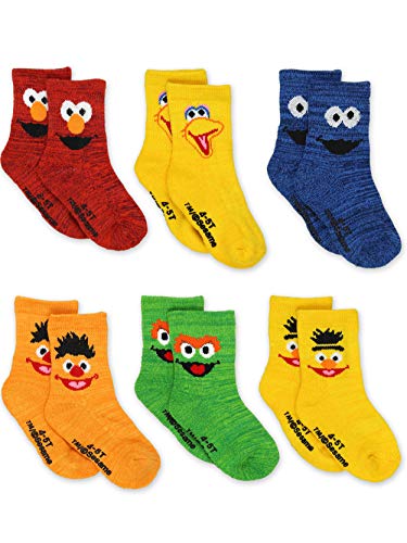 Sesame Street Elmo Baby Toddler Boys Girls 6 Pack Crew Socks with Grippers (2-3T, Multicolor)