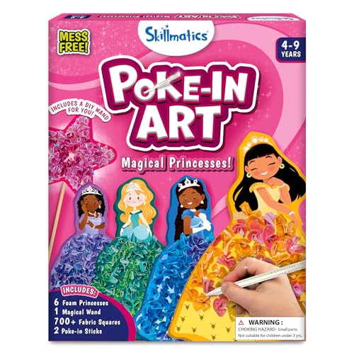 Skillmatics Art & Craft Activity - Poke-in Art Magical Princesses, Mess-Free Sewing Art for Kids, Craft Kits, DIY Activity, Gifts for Girls & Boys Ages 4, 5, 6, 7, 8, 9