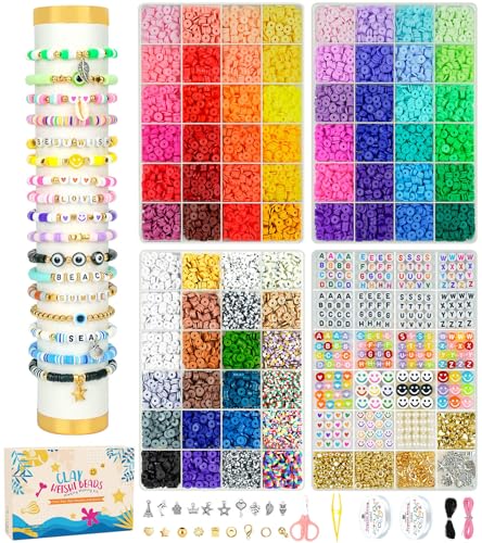 Dowsabel 15000 Pcs Clay Beads Bracelet Making Kit, 4 Boxes 72 Colors Friendship Clay Beads Bracelet Kit with Charms Kit for Jewelry Making, DIY Arts and Crafts Gifts for Kids and Adults