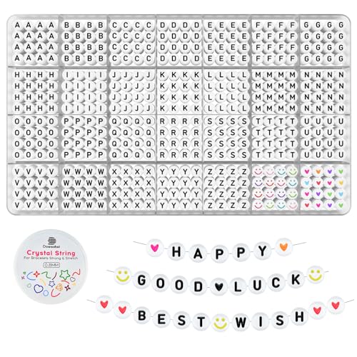 Dowsabel 1400 Pcs Letter Beads, 4x7mm Round Alphabet Beads for Bracelets in 28 Grid Box for Jewelry Making Friendship Bracelet Kit with 1 Roll Crystal String, Gift for Girls Ages 6-13