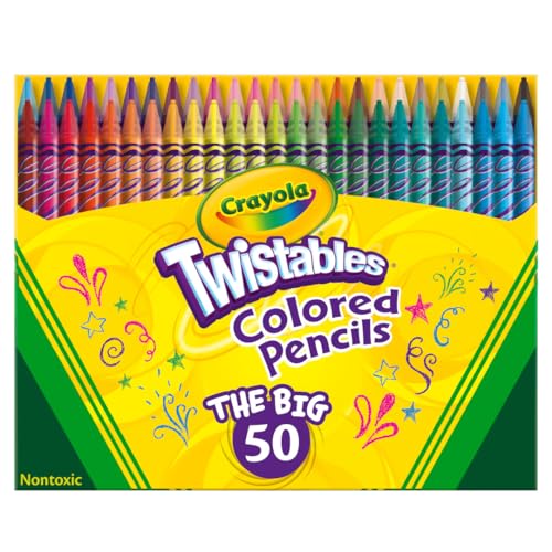 Crayola Twistables Colored Pencil Set (50ct), No Sharpen Colored Pencils For Kids, Coloring Book Pencils, Stocking Stuffers for Kids, Holiday Gift, 4+