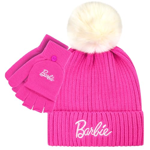 Barbie Girls Winter Hat with Gloves for Ages 5-13 Years – Ultra Soft Pink Beanie Winter Hat for Outdoors