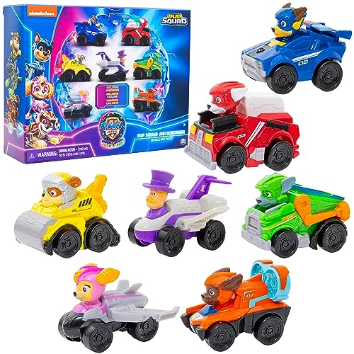 Paw Patrol: The Mighty Movie Toy Vehicle Set- 7 New Cars & Trucks w Exclusive Mayor Humdinger Action Figure-Includes Rubble, Chase, Skye, Zuma, Marshall, Rocky