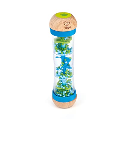 Hape Beaded Raindrops | Mini Wooden Musical Shake & Rattle Rainmaker Toy, Blue, Model Number: E0328B