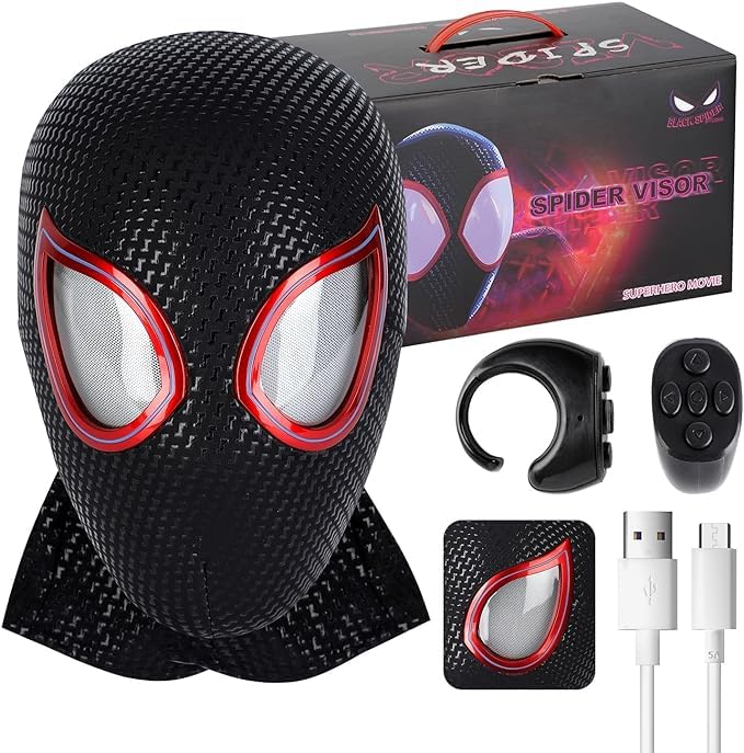 KJUANCCY Spider Mask with Moving Eyes helmet Spide Cosplay Mask spides mascara suits cool stuff amazing hot realistic toys figure for boy teen Adult gifts for age 8-12 13 year old Super Hero costume