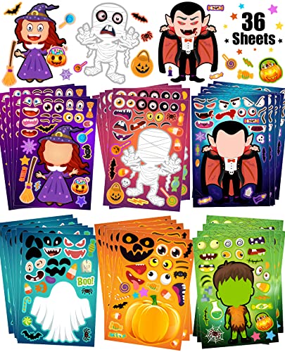 36 Sheets Halloween Stickers for Kids Make Your Own Halloween Stickers, Halloween favors for Kids, Halloween Crafts for Kids Halloween Party Favors, Halloween Party Games Stickers Trick or Treat Party